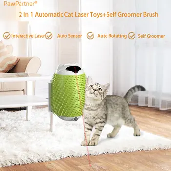 Автоматическая Лазерная игрушка для кошек PawPartner, Интерактивная Лазерная игрушка с произвольным перемещением для кошек и котят в помещении, щетка-массажер для ухода за собой