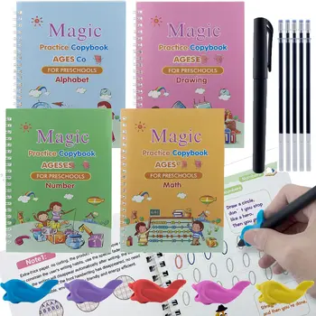 Новая Тетрадь для занятий магией, 4 упаковки тетрадей для английской каллиграфии, которые можно использовать повторно, Набор тетрадей для рукописного ввода с заправкой ручек