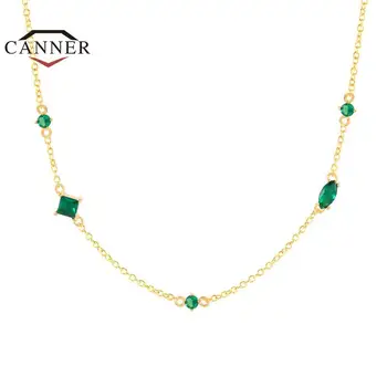 Ожерелье из стерлингового серебра 925 пробы CANNER для женщин, Мини-зеленый Кубический цирконий, Колье-цепочка на ключицу, Ожерелья, Свадебные изысканные ювелирные изделия