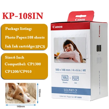 Оригинальный CANON KP-108IN 100*148 мм (6 дюймов) листов и 3 чернильных картриджа для фотопринтера Canon Selphy CP800 CP910 CP1200 CP1300