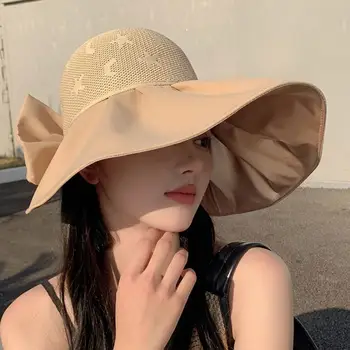 Широкополая шляпа, стильные женские сверхлегкие солнцезащитные шляпы, устойчивые к ультрафиолетовому излучению, однотонные шляпы с широкими полями и козырьком для летнего пляжа для дам от Солнца